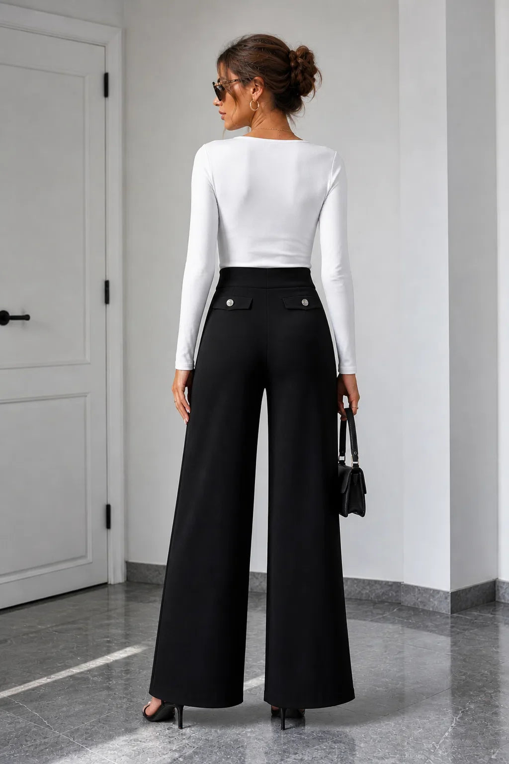 Elegant High Waist Wide Leg Black Pants