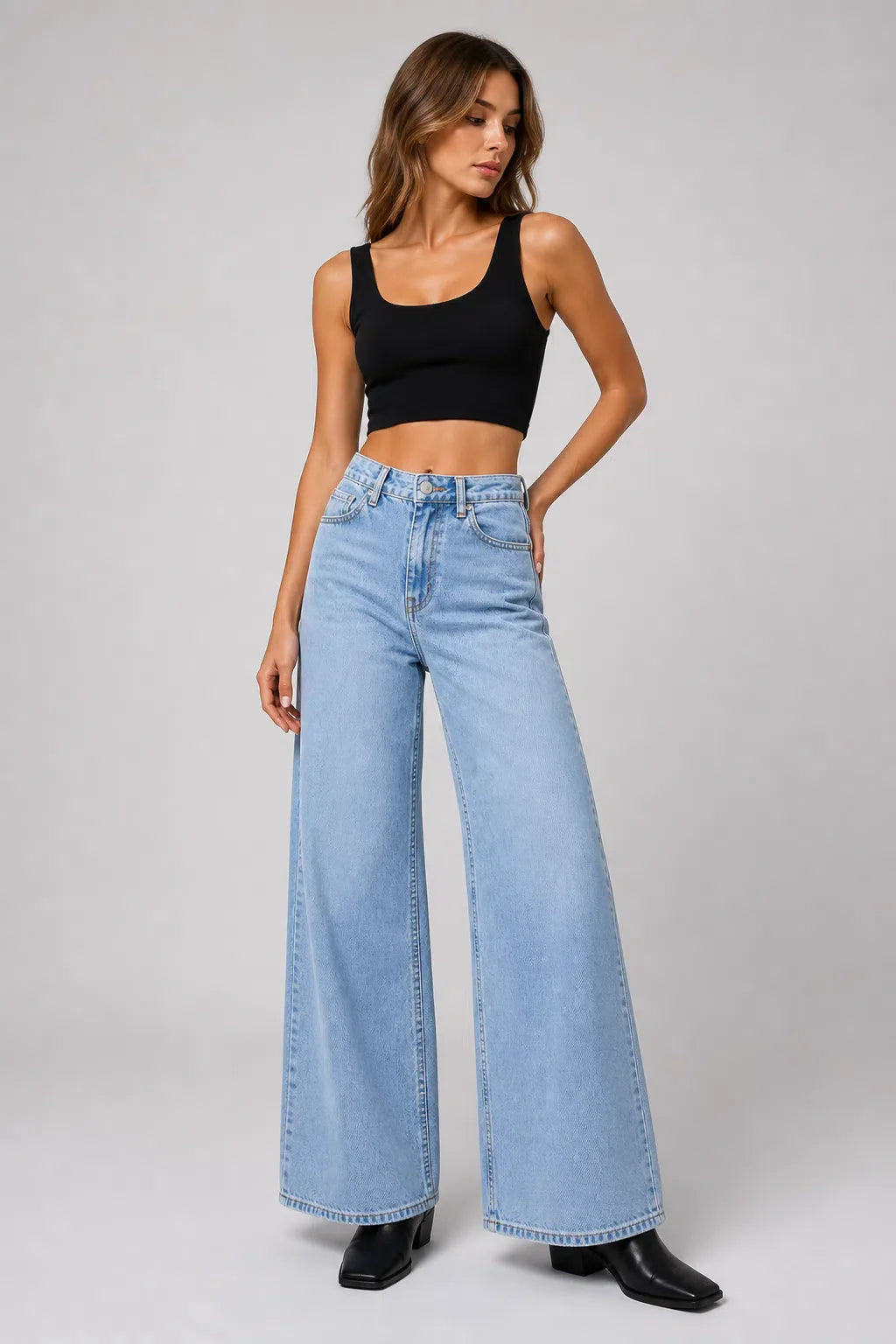 Light Wash Extra Wide Leg Denim Jeans