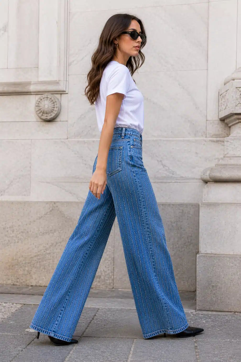 Rhinestone Straight Leg Denim Jeans