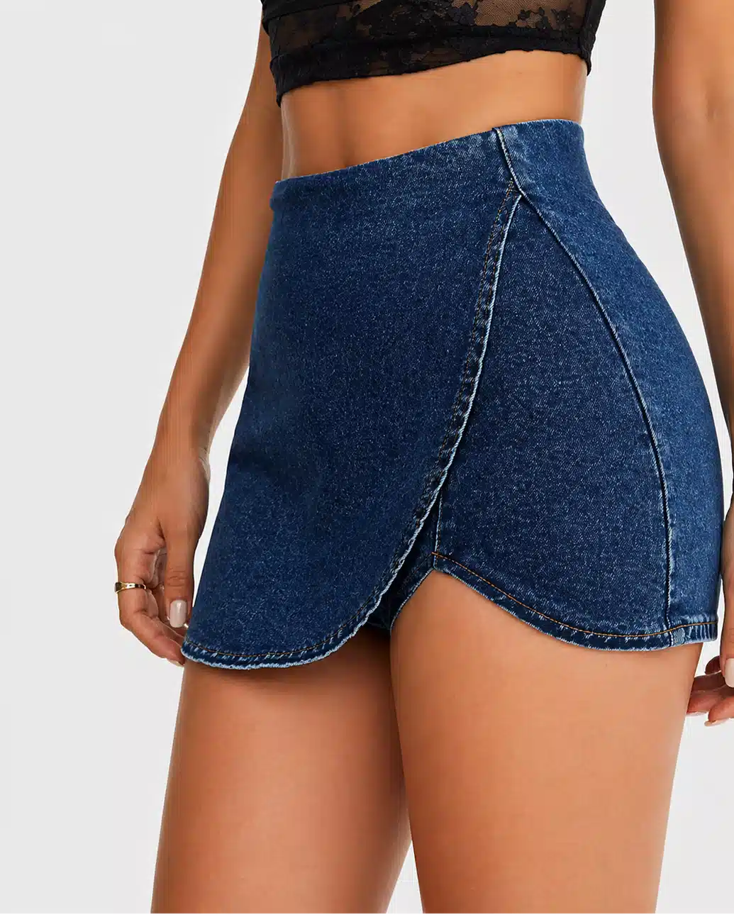 Curve Fit Wrap Denim Mini Skirt