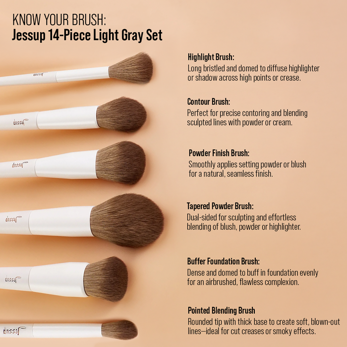 Jessup Beauty 14pcs Light Gray Comprehensive Collection