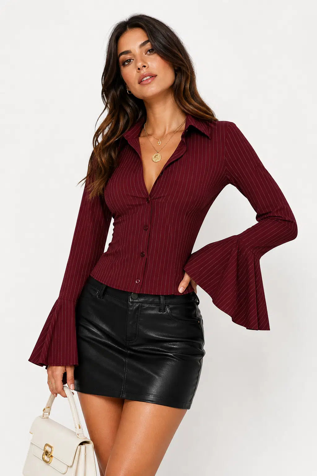 Wine Hour Bell Sleeve Button Top