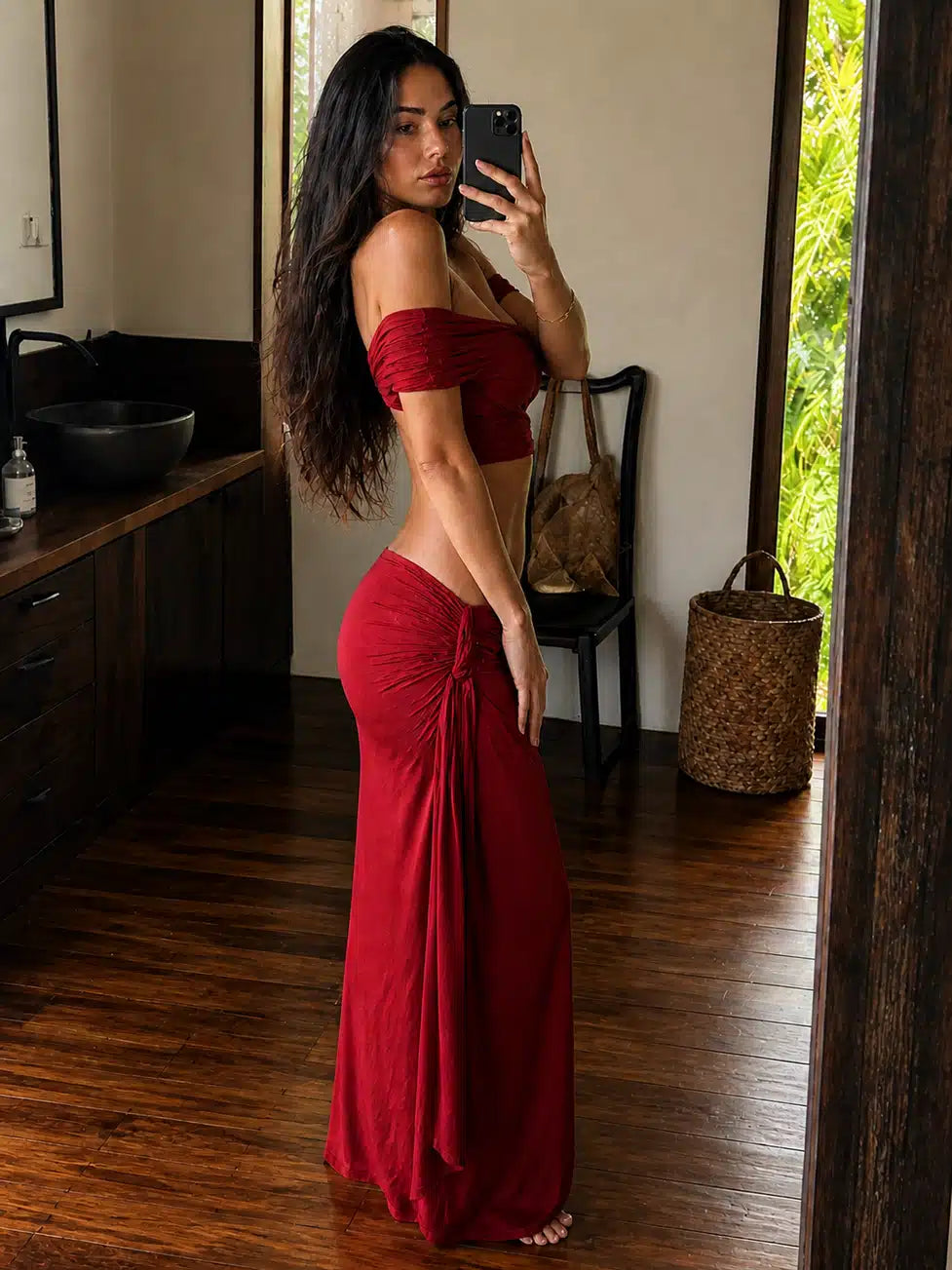 Scarlet Goddess Ruched Maxi Co-Ord Set