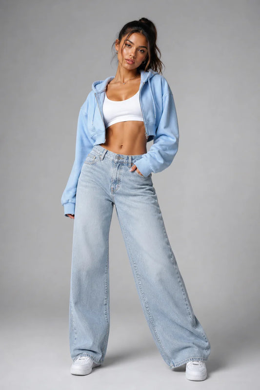 Light Wash Wide Leg Denim Jeans