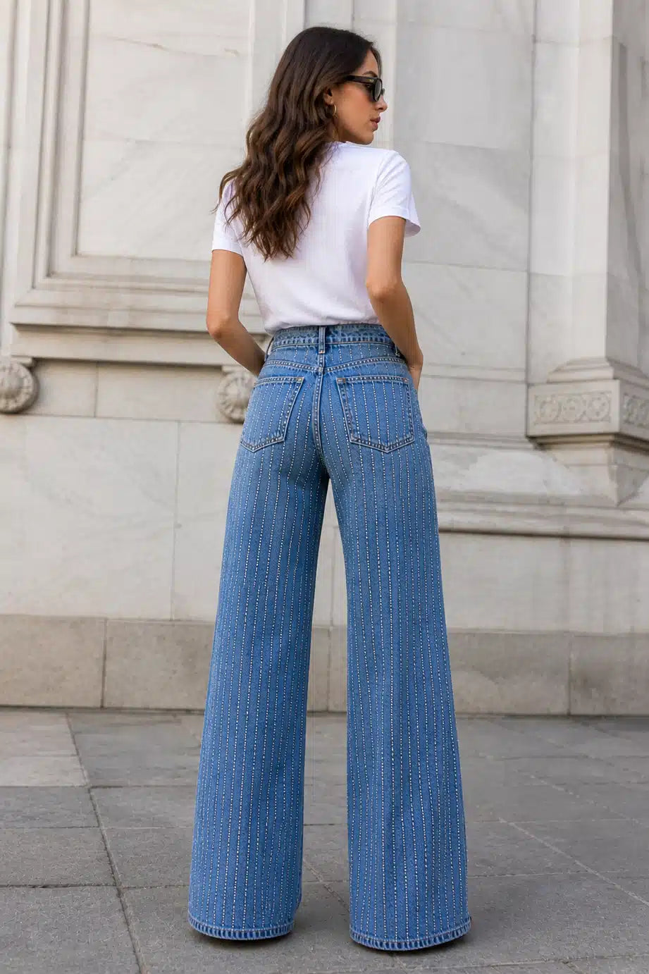 Rhinestone Straight Leg Denim Jeans