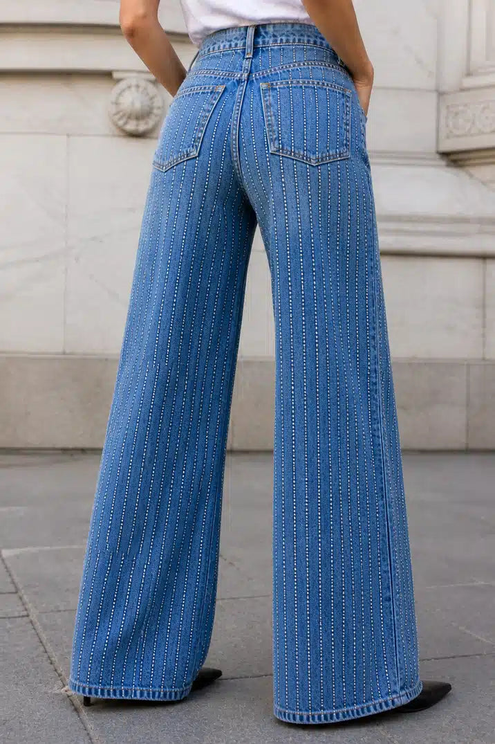 Rhinestone Straight Leg Denim Jeans