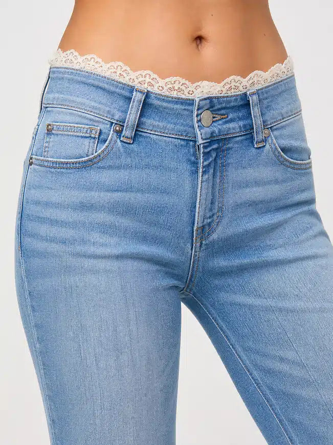 Lace Waist Straight Fit Denim Jeans
