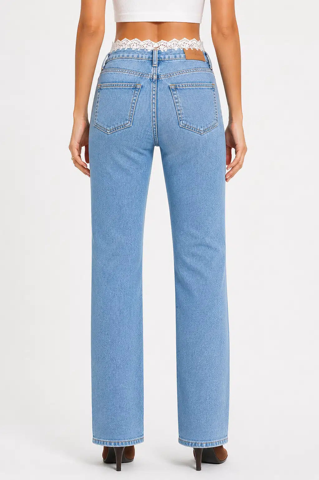 Lace Waist Straight Fit Denim Jeans
