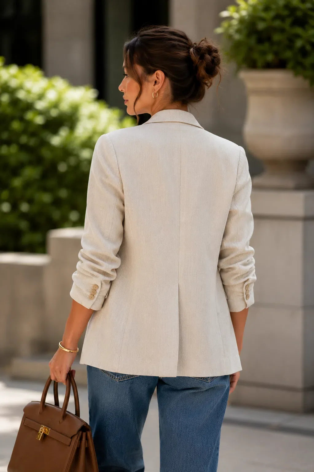 Beige Linen Style Office Blazer