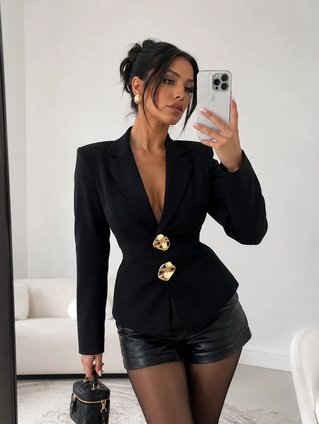 Black Gold Button Office Blazer