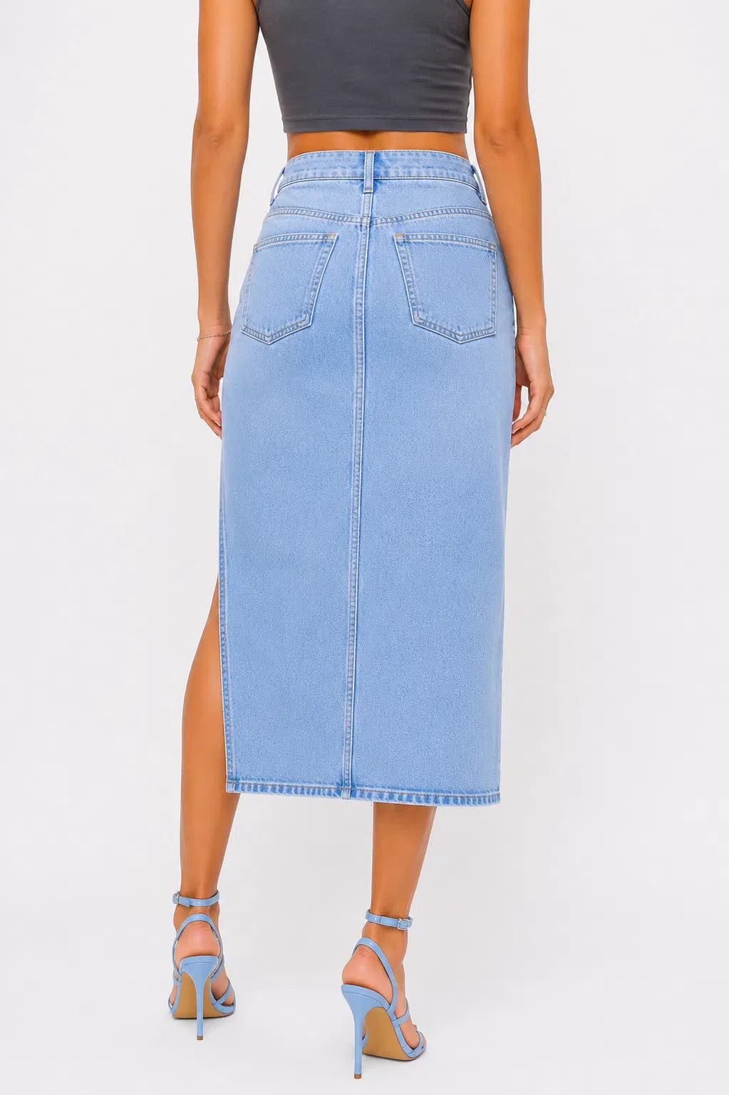 Chic High Slit Denim Midi Skirt