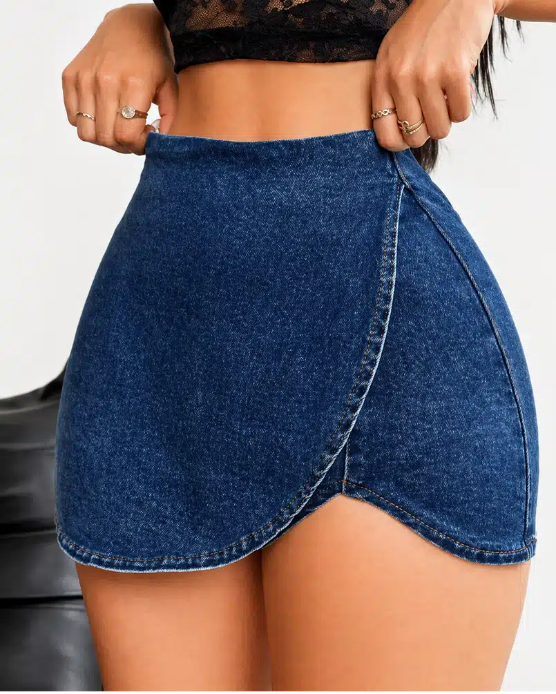 Curve Fit Wrap Denim Mini Skirt