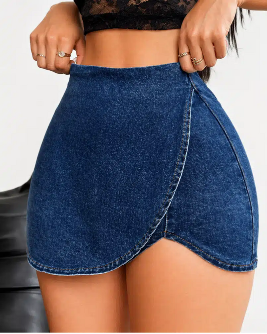 Curve Fit Wrap Denim Mini Skirt