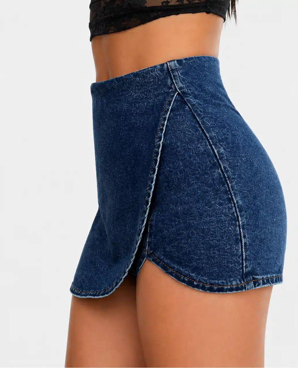 Curve Fit Wrap Denim Mini Skirt